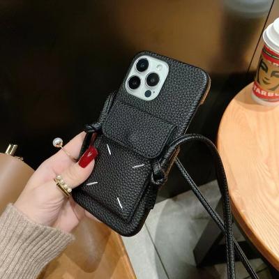 China Shockproof Pebble Grain Leather Cross - Body Cell Phone Shoulder Case For Iphone 14 Pro Max for sale