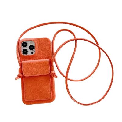 China Popular Genuine Shockproof Top Layer Cowhide Leather Cross - Body Phone Case With Adjustable Strap Strap With Card Holders For Iphone 11 for sale