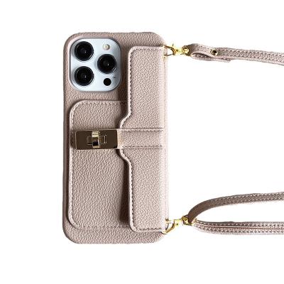 China Particle Wallet Card Holder Shockproof Cross - Applicable iPhone 14 Pro Max Crossbody Phone Case Factory Wholesale Body Phone Case for sale