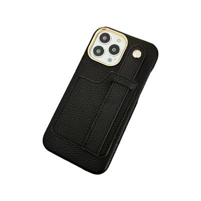 China High Shockproof Vegan Customization iPhone Cover Device Texture Particle Solid Color Leather Processing Applicable Card Holder for sale