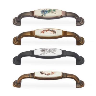 China Modern Classical Zinc alloy Ceramic Kitchen Furniture Hardware Cabinet Handle for sale