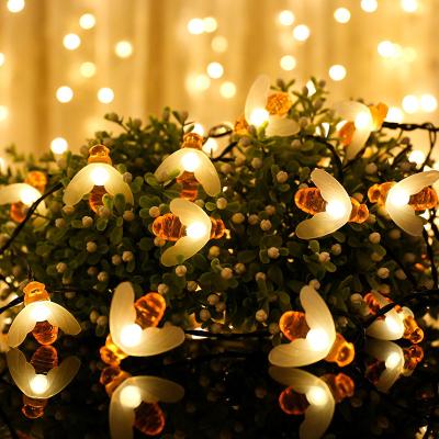 China Led Solar Powered Outdoor Fence Patio Christmas Garland Lights Garden Honey Bee Led String Fairy Sakura Lamp New Cute Bee Light 20leds 50leds for sale