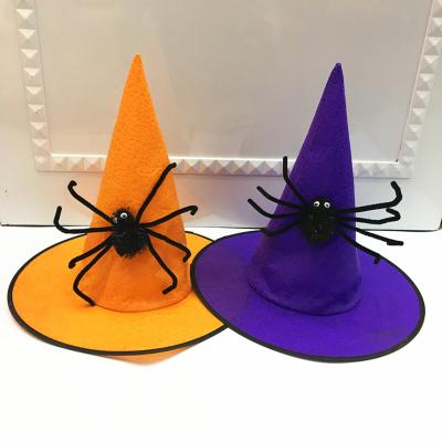 China COS Decorations Halloween witch hat makeup costume props black non-woven hat kids spider witch party magician hat for sale