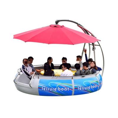 China Electric sea party grill leisure boat pedal donut BBQ boat for waterpark for sale