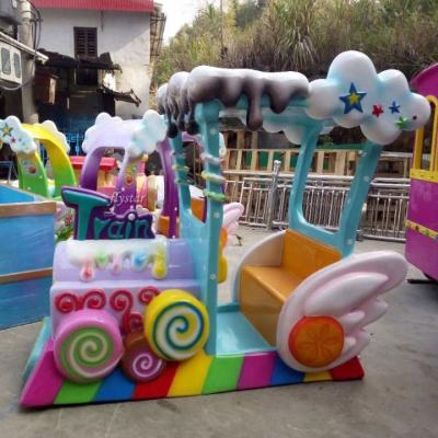 China Cheap fiberglass and steel frame fairground amusement park electric candy rides mini electric kiddie ride train for sale