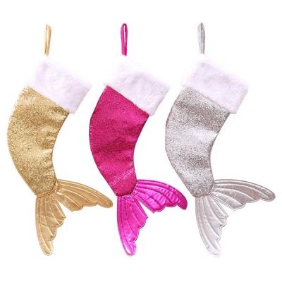 China Newest Mermaid Home Sequin Design Christmas Stockings Hanging Gifts Xmas Ornaments for sale