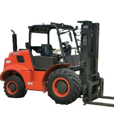 China Building Material Shops 5 Ton 4X4 4WD Rough Terrain Forklift Cummins Engine Diesel Prices For Sale for sale