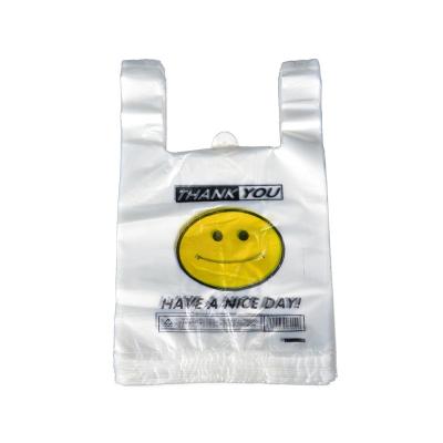 China Recyclable Recyclable Smiling Plastic Handbag Supermarket T-shirt Face T-shirt Face Transparent Plastic Bag Shopping Bag for sale