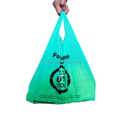 China BIODEGRADABLE Color Handle Garbage Removal Bag Custom Waste Bag Biodegradable T-Shirt Bag for sale