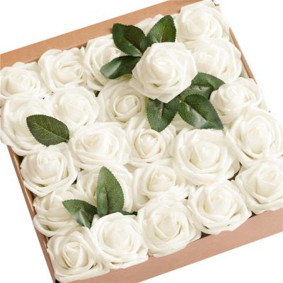 China 25pcs Valentine's Day Artificial Flowers Look Ivory Roses Real Fake Stem For DIY Wedding Bouquets Centerpieces Bridal Party Home Decor for sale