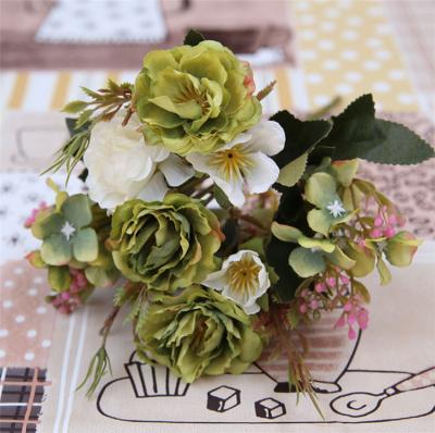 China Beautiful and colorful cheap silk artificial flower wholesale indoor wedding decoration arrangements mini bouquet for home decor for sale