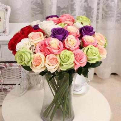 China Beautiful and colorful high quality single stem rose flower artificial rose flowers for home wedding decor for sale