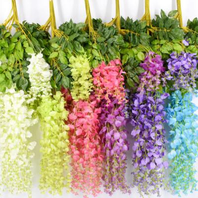 China Hot Selling Cheap Beautiful And Colorful 3 Branches Artificial Hanging Wisteria Flower Silk Flower For Party Decoration for sale