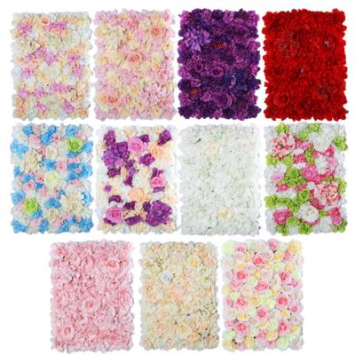 China Beautiful and colorful Hotsale Rose Hydrangea Artificial Flower Wall cheap waterproof silk for wedding stage backdrop decoration for sale