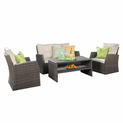 China Eco-freindly 4 piece patio conversation set, outdoor wicker rattan furniture garden sofa chair set with cushion. Wicker/rattan for sale