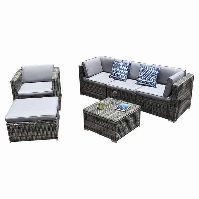 China Weather Resistant Patio Furniture Set 6 Pieces, PE Outdoor Sectional Rattan Sofa Wicker Conversation Set Outside Couch for sale