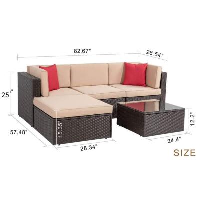 China Weather Resistant Patio 5 Piece Wicker Sectional Corner Sofa Set - Wicker Outdoor Rattan Garden Furniture Corner Sofa Set With Cushion. for sale