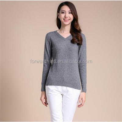 China Anti-pilling Ladies V Neck Cashmere Pullover Pattern Tight Knitted Sweater for sale