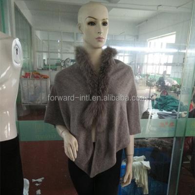 China Anti-pilling fashion knitted poncho pattern by design with real fox fur for sale