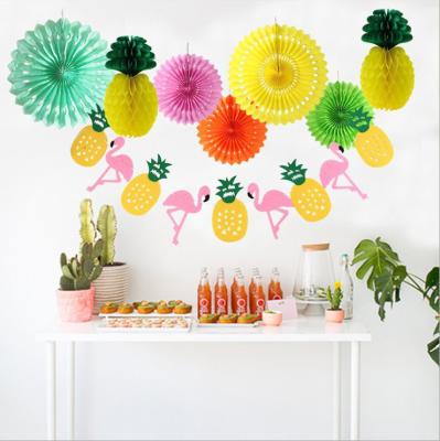 China Hawaiian Peper Fruit Pineapple Honeycomb Ball Decoration Pompom Paper Fan Summer Theme Party Decoration Set for sale