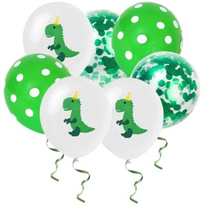 China Hot Selling Latex 12 Inch Round Decoration Balloon Set Dinosaur Color Printing Paper Balloon Confetti Set for sale