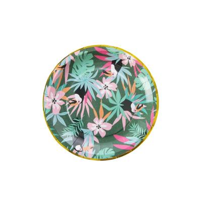 China Disposable Wholesale Summer Jungle Party Decorations Bulk Round Custom Paper Plates for sale