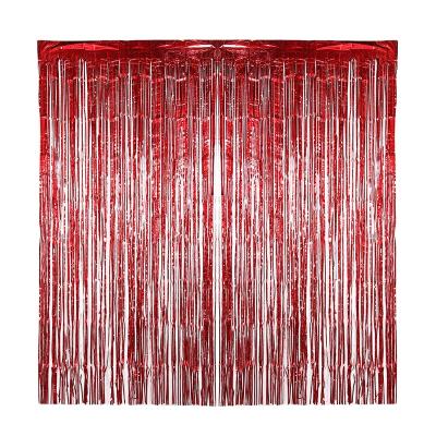 China Wholesale PET Party Decoration Backdrop Metallic Hanging Fringe Tinsel Matte Foil Curtain for sale