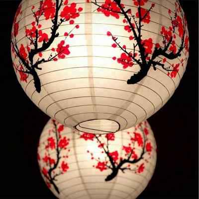 China Chinese Tissue Paper Plum Blossom Printed Led Light Lantern Festival Decoration Japanese Outdoor Sky Paper Lantern for Hanging for sale