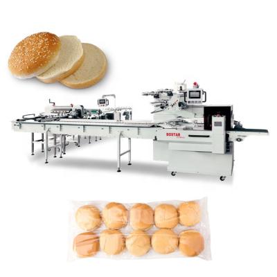 China Automatic Food Bakery Bread Food Packaging Machine Hamburger Flow Food Packing Machine for sale