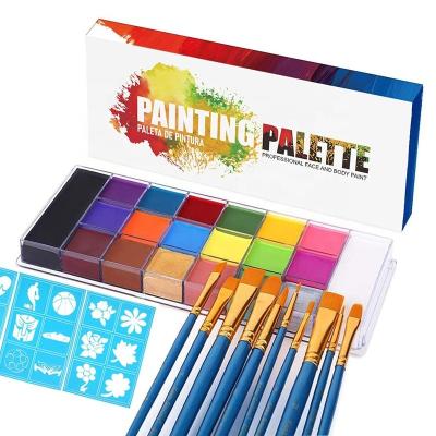 China Professional SFX Cosplay Makeup Face Body Paint Set 20 Color Oil Painting Palette Non Toxic Come with 10 Blue Artist Brush for sale