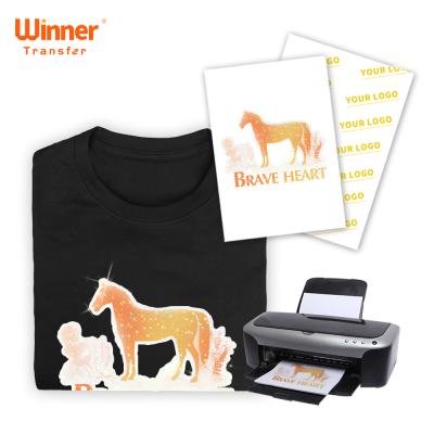 China T-Shirts Ready To Ship Winner Transfer Pack Of 100 Sheets Glitter Inkjet Transfer Paper For Dark Fabrics for sale