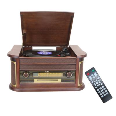 China Retro Game Auto Turntable CD Phonograph Turntable Varnished Wood Cabinet Customized Record Player for sale