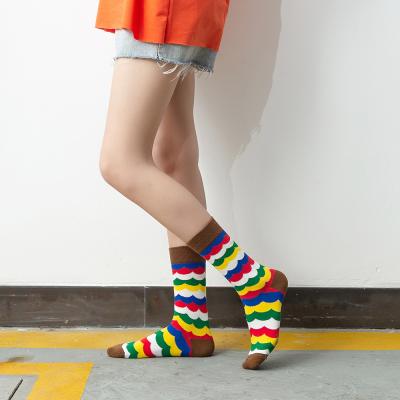 China Logo Retro Colorful Pattern Design Custom Sporty Booties Women Fashion Cotton Crew Socks for sale