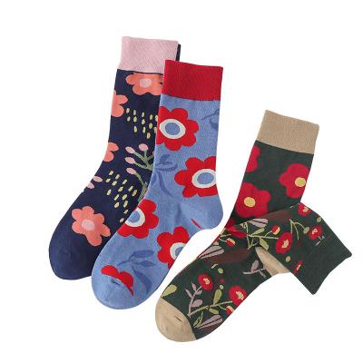 China Knitting flowers Rich Cotton Slouch Animated Socks pure jacquard women sporty cute socks for sale