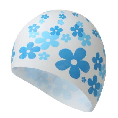 China Comfortable Professional Adult Printed Silicone Waterproof Swimming Cap for sale