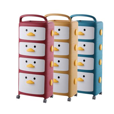 China Four Drawers Kids Furniture Toy Cabinet Storage Rack Children Modern Plastic Cabinets With Silent Universal Wheel for sale