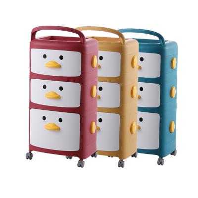 China Cartoon Modern Design Kids Furniture Toy Cabinet Storage Rack Children Plastic Cabinets With Silent Pulley for sale