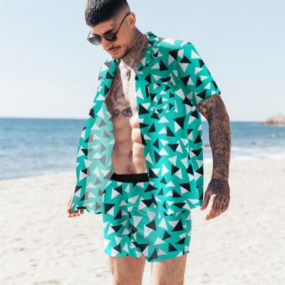 China 2021 New Summer Hawaii Men's Plus Size Suit Breathable Short Sets Beach Casual Short Drawstring Two Piece Shirts for sale