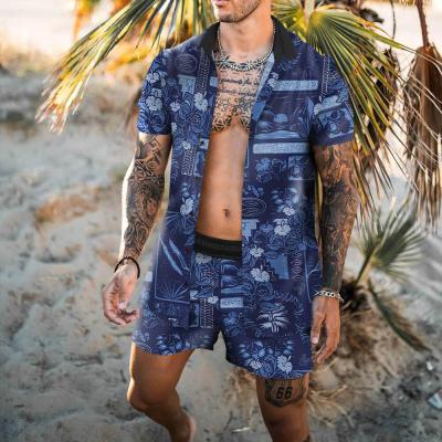 China 2021 Breathable Wholesale Custom Print New Summer Casual Hawaiian Beach Wear Mens Short Sleeve Shirts Shorts 2 Pieces Set for sale