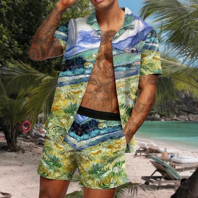 China Hawaiian Mens Breathable Sets Printing Summer Shorts Sleeve Turn Down Collar Shirts Beach Shorts Streetwear Casual Male Suit for sale