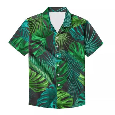 China Anti Shrink Turtle Leaf And Big Brown Leaf Print Mens Summer T Shirts Plus Size Shirts For Men Short Sleeve Regular Fit Button Down Summer for sale