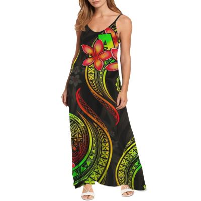 China Online Shopping Breathable 1 PCS Dropship Party Dress With Colorful Polynesian Tribal Print Pattern Beach Sling Dress Summer With Long for sale