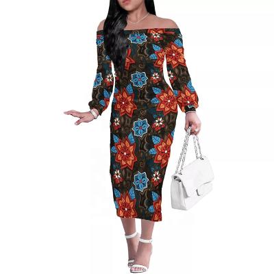 China Custom Women Summer Women's Flowers Design Anti-Static Colorful Samoan Tribal Party Dress Women's Off-shoulder Dresses Long Sleeve for sale