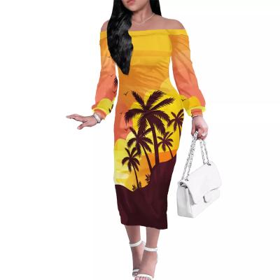 China US Virgin Islands anti-static summer summer beach hawaiian scenery printed polyester long dress dresses for sale