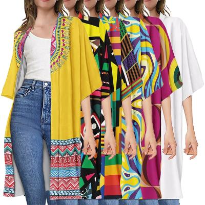 China QUICK DRY African Women Kente Dashiki Style Oversized Print Cardigan Drop Half Sleeve Women's Coat Summer Women's Cardigans Long Shipping for sale