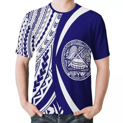 China Custom Oversized Samoa Polynesian Man T-shirt Fashion Men Shirt Design Pattern Anti Shrink American Tribal Blue Apparel T-shirt for sale