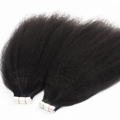 China Cheap Curly Straight 100% Natural Black Tape In Hair Extensions Double Straight Virgin Remy Hair Kinky Straight Tape 1B Hair Extensions for sale