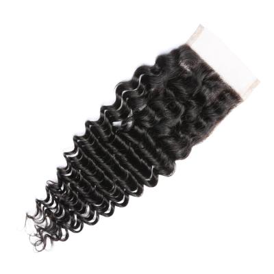 China Regular Wave One 4x4 5x5 Lace Closure Swiss Brazilian Hair Closure 100% Distributor Transparent Lace Closure for sale