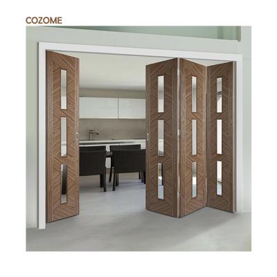 China Modern Acoustic Bi Folding Brown Accordion Wood Veneered Patio Doors for sale