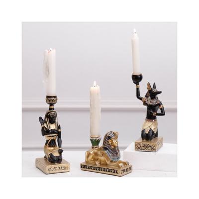 China Custom Made Sphinx Cat Anubis Figurines Candlestick Resin Candle Holders Egypt Decoration Home Candlestick for sale